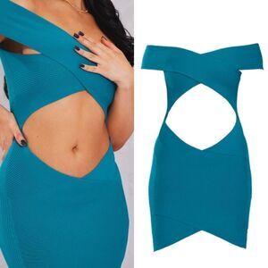 PrettyLittleThing Emerald Green Cross Over Bandeau Knitted Mini Dress Size Small